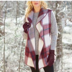 Mud Pie | Red Plaid Murphy Open Blanket Vest - Women; one size